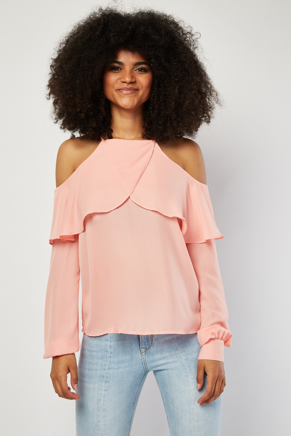 cold shoulder chiffon blouse