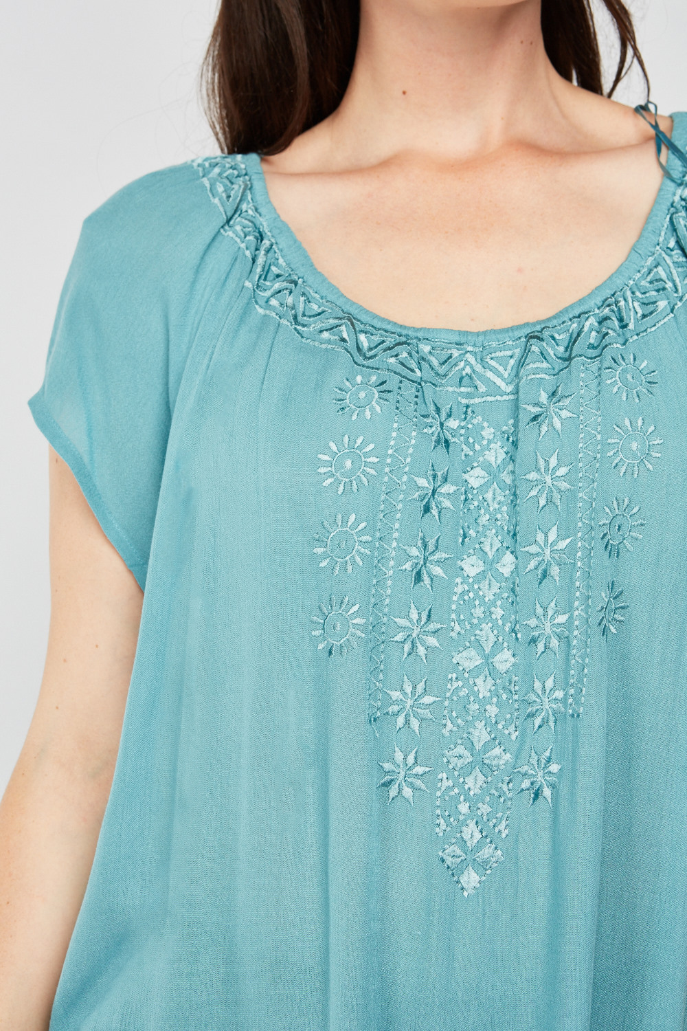 Embroidered Crinkle Tunic Top - Just $7