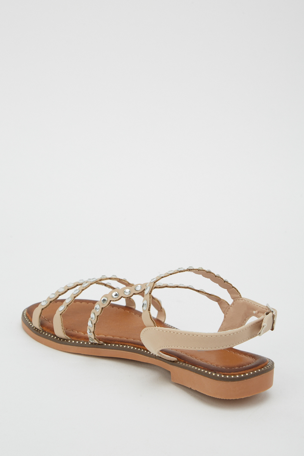 Encrusted Strappy Flat Sandals - Just $6
