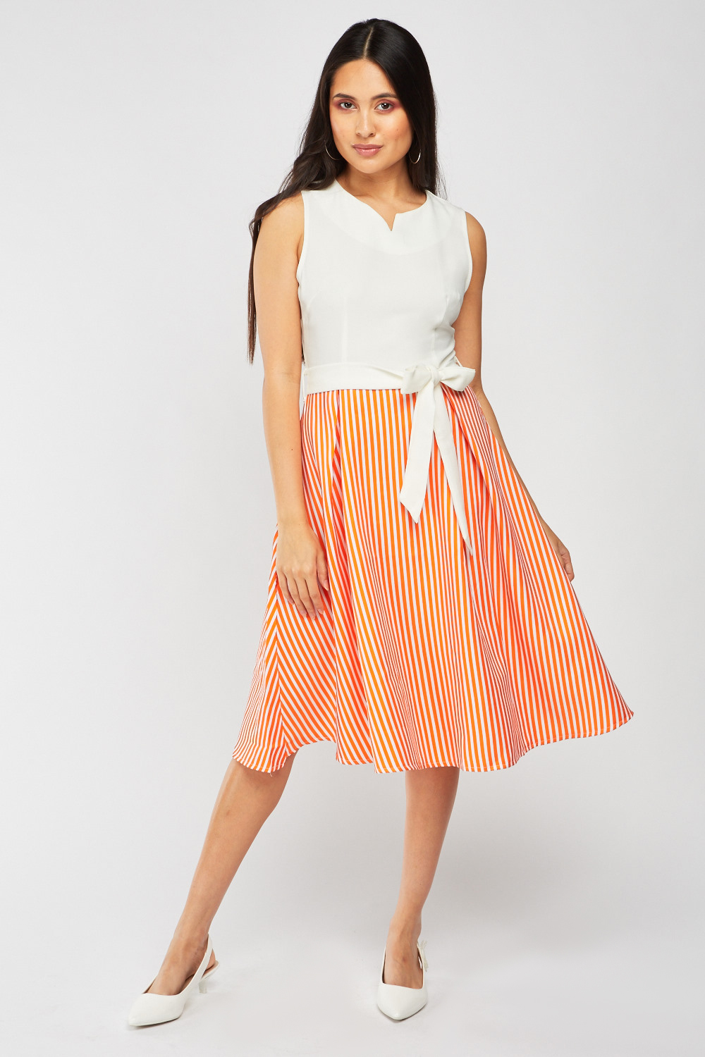 Box Pleated Contrasted Bodice Dress - Just $6
