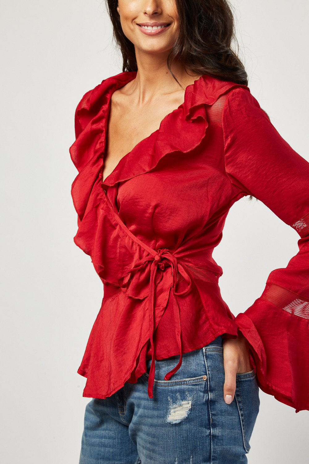 Ruffle Front Bell Sleeve Blouse - Just $6