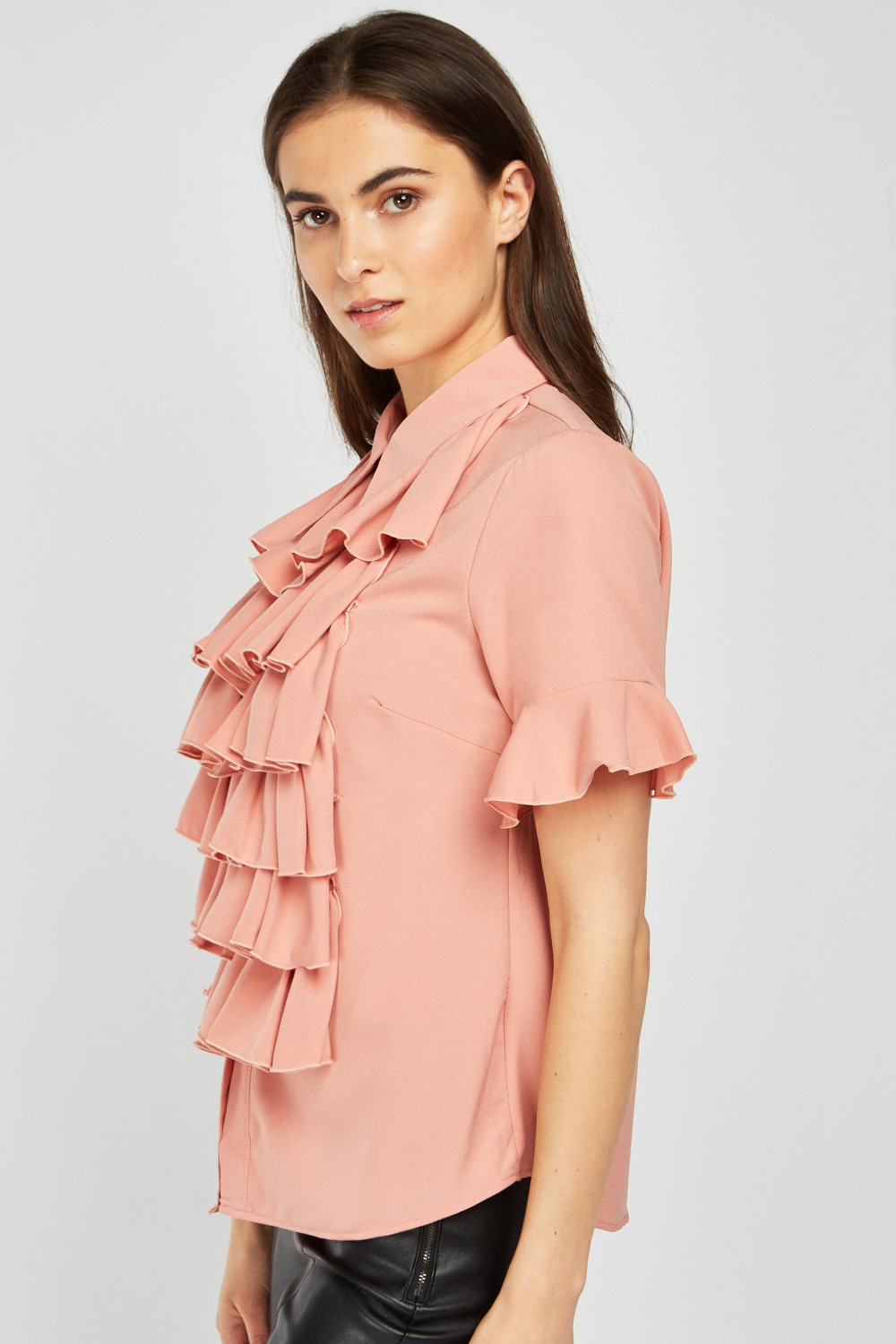 Layered Ruffle Front Blouse - Just $7