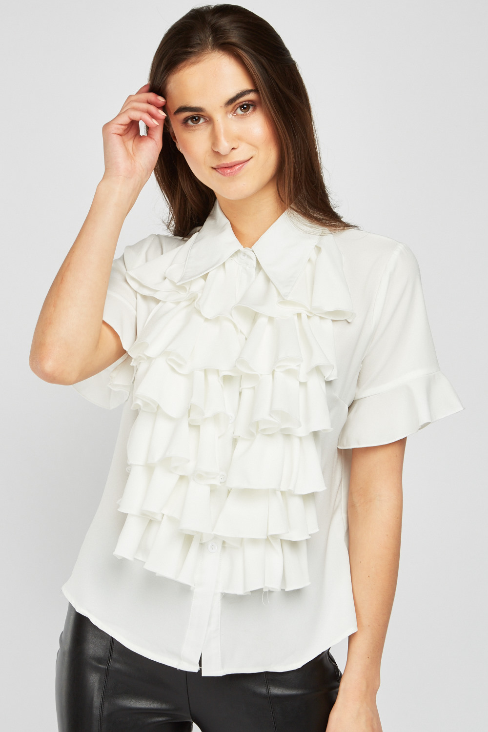 Layered Ruffle Front Blouse - Just $7