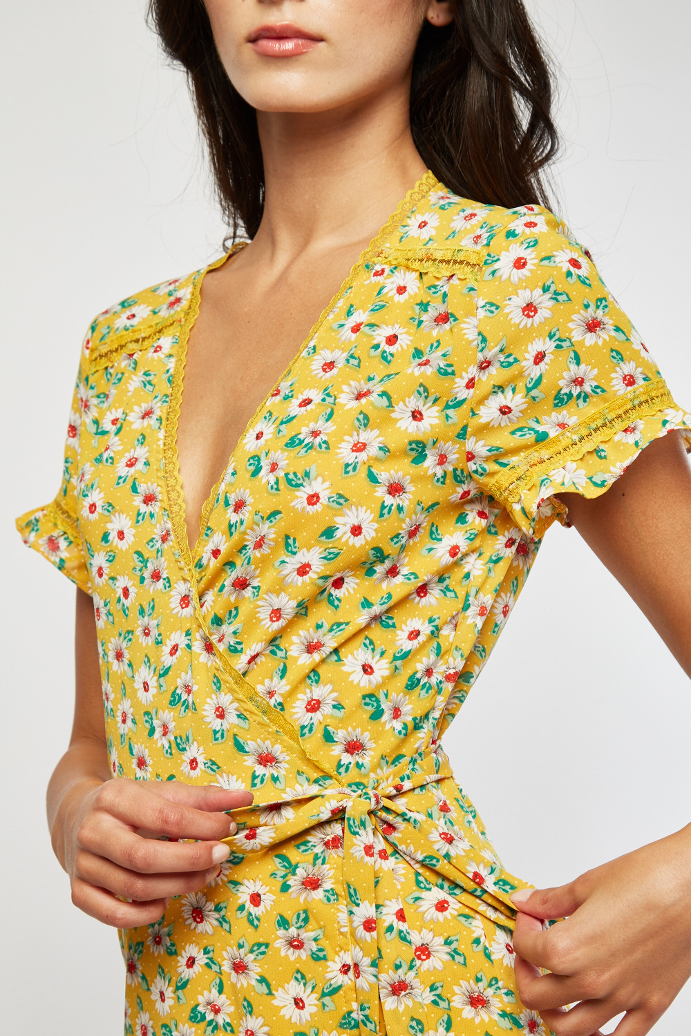 daisy print wrap dress