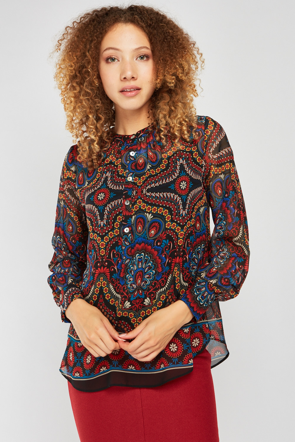 Ethnic Print Sheer Blouse - Just $6
