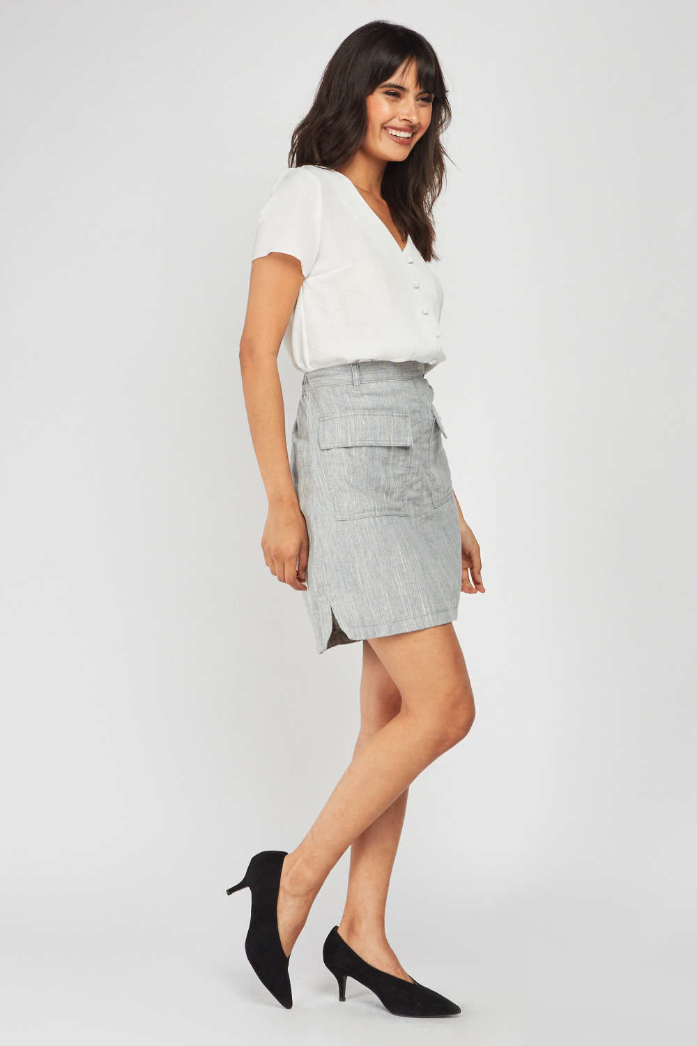 Flap Pockets Front Mini Skirt - Just $7