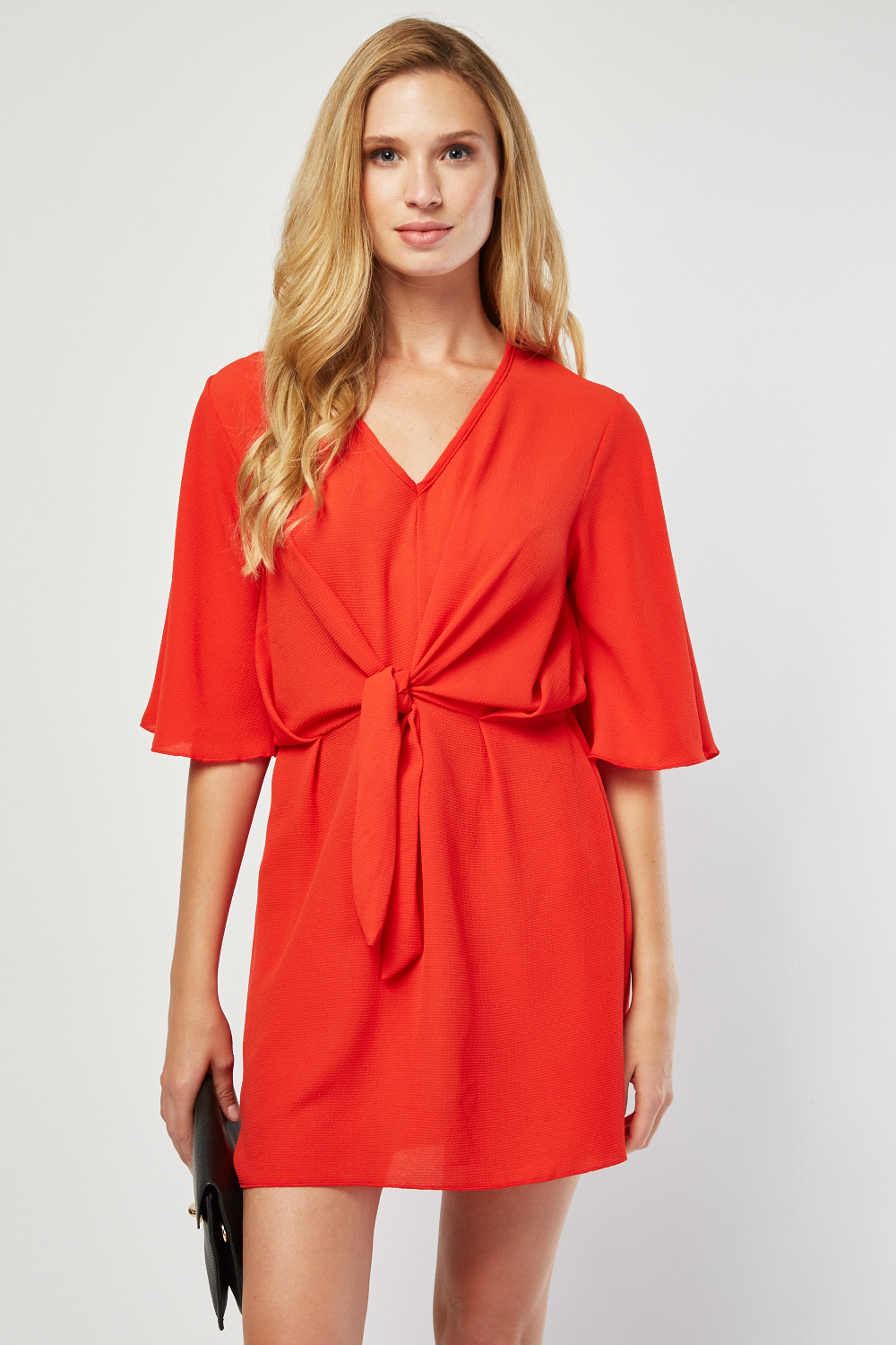 Tie Up Kimono Sleeve Dress - Red - Just £5