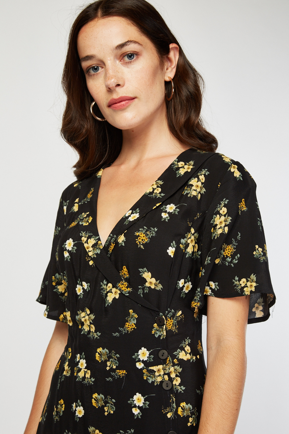 Calico Printed Shawl Collar Dress - Just $7