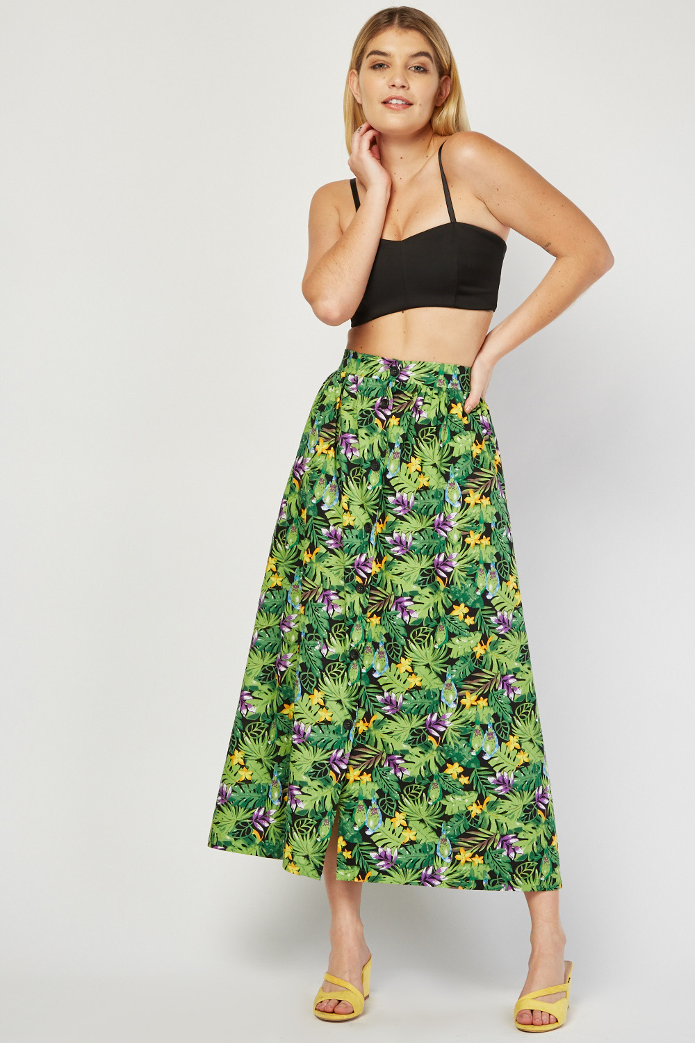 Tropical Printed Midi Skirt - Just $7