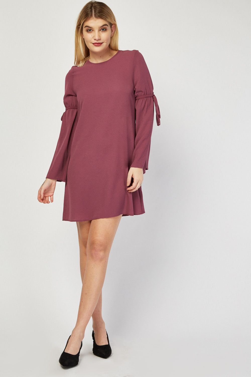 Textured Flared Sleeve Tunic Dress - Just $7