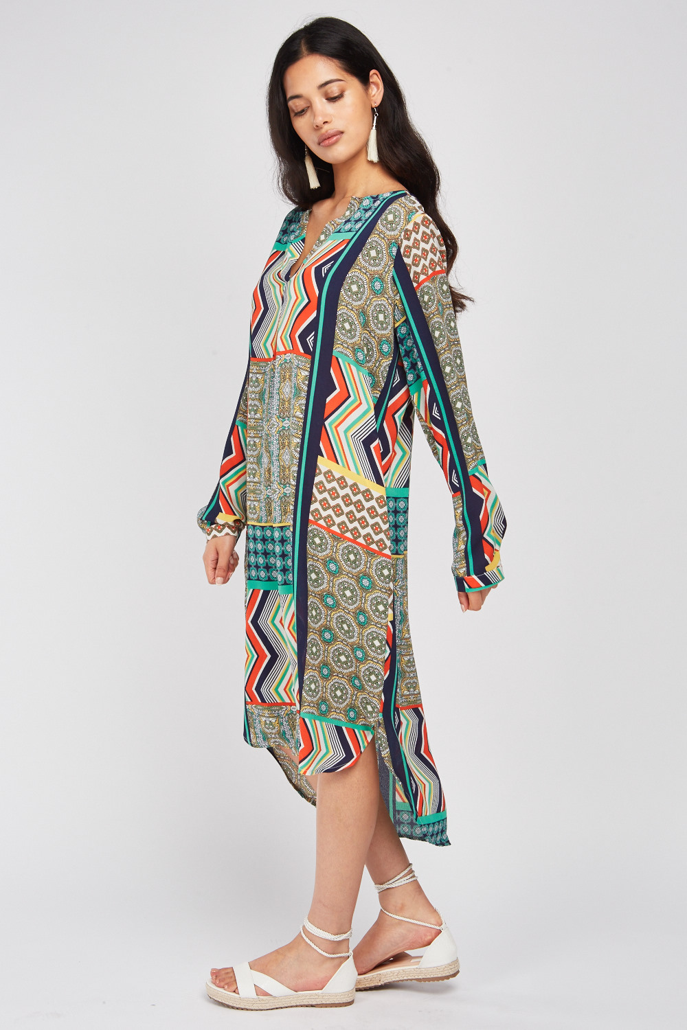 Ethnic Print Midi Tunic Dress - Just $7