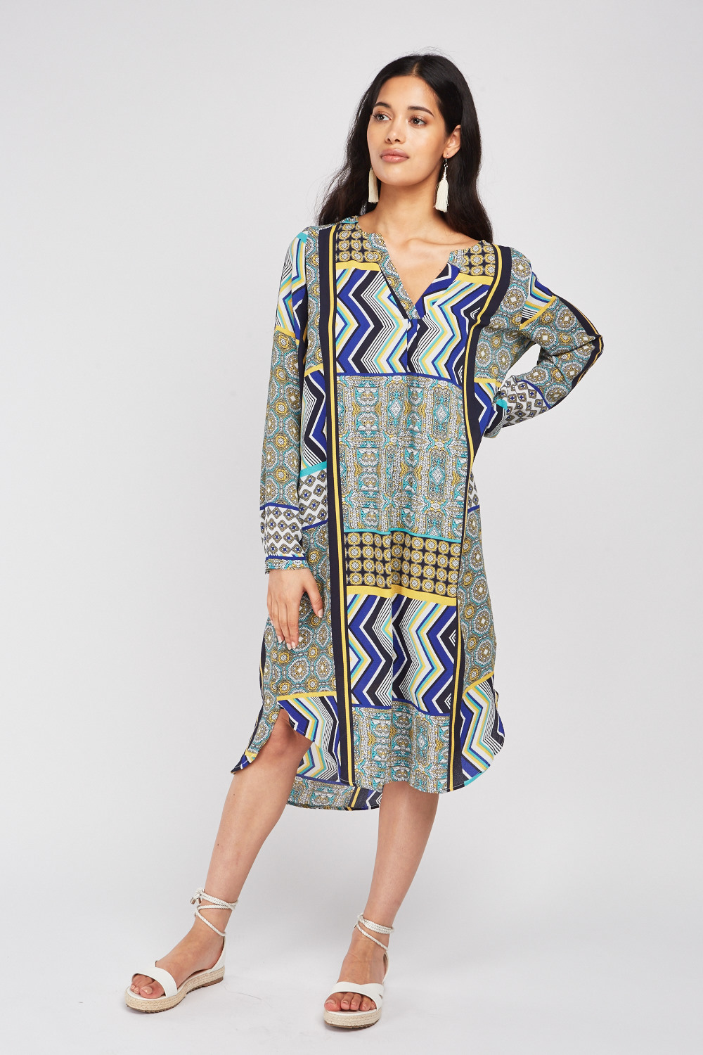 Ethnic Print Midi Tunic Dress - Just $7