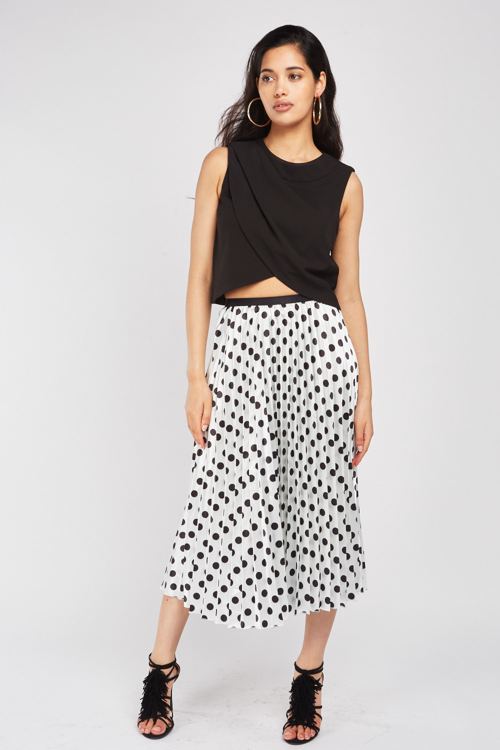 Polka Dot Pleated Midi Skirt - Just $6