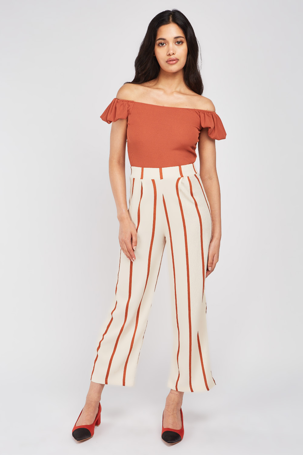 flared striped trousers