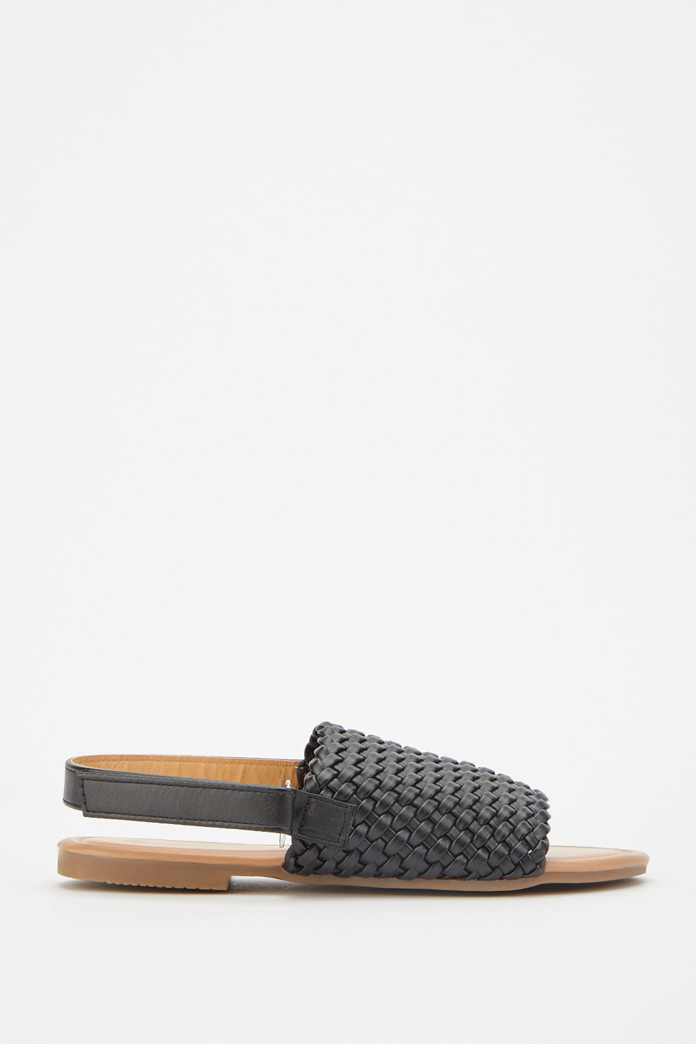 Black Faux Leather Slingback Flat Sandals - Just $6