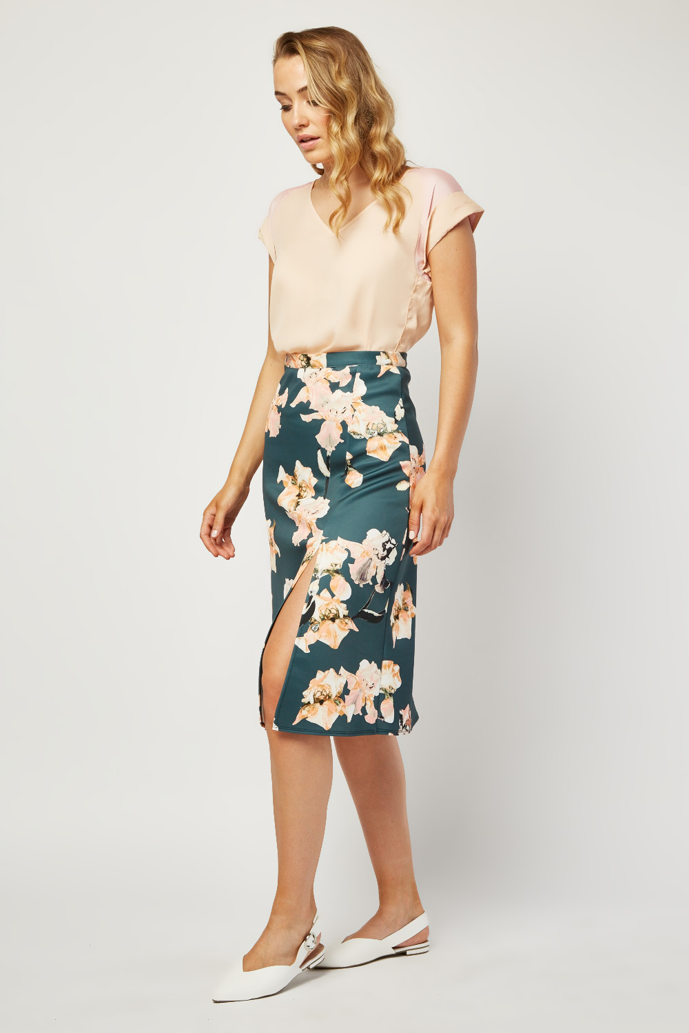 Slit Front Floral Print Skirt - Just $7