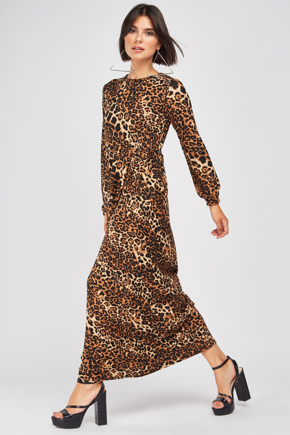 Long Sleeve Leopard Print Maxi Dress - Just $7