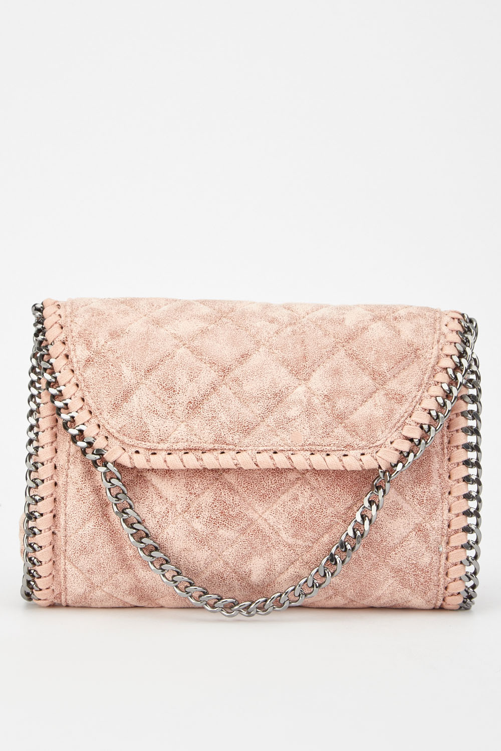 pink quilted bag with chain