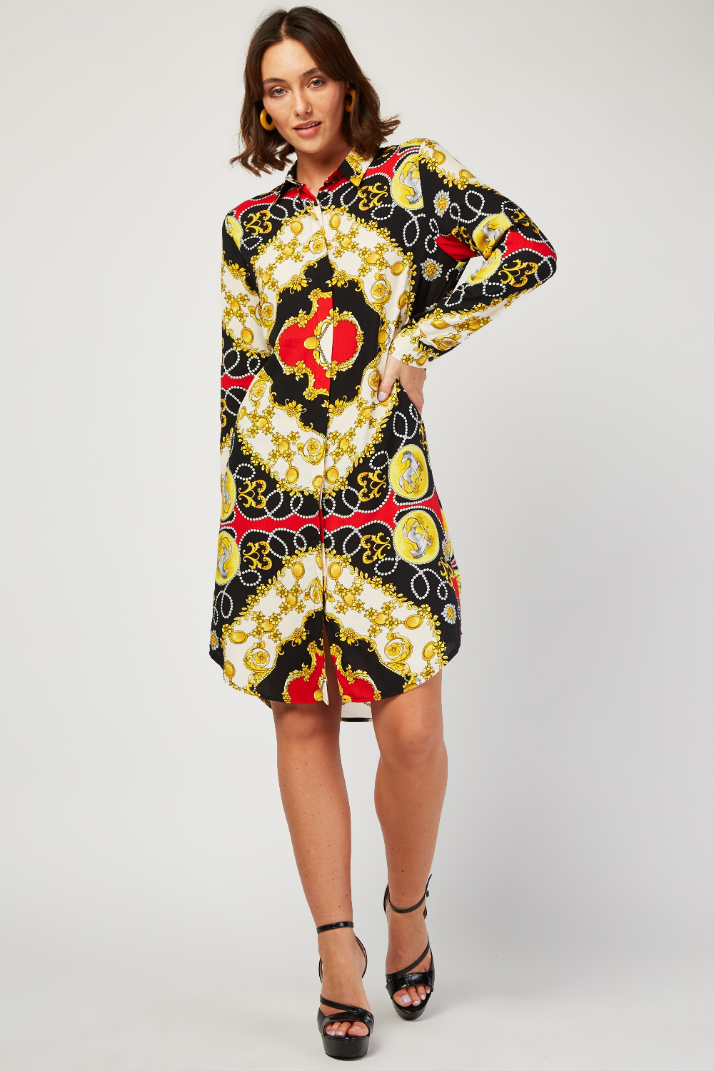 baroque print shirt dress