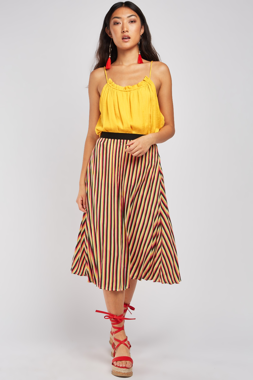 Multi-Stripe Pleated Midi Skirt - Just $3