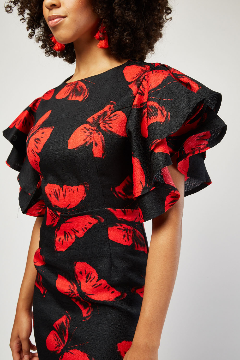 Download Butterfly Print Layered Sleeve Dress Just 7