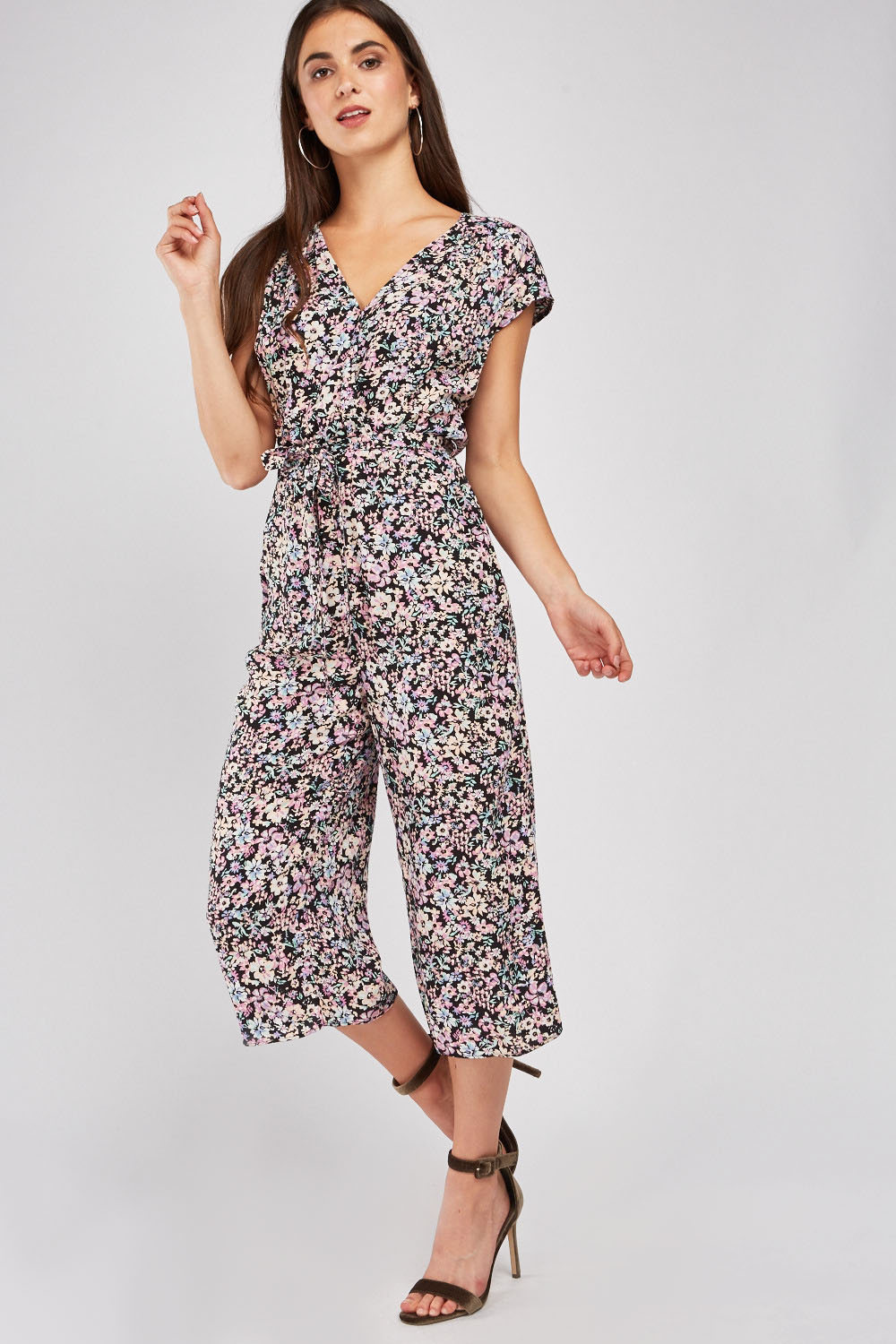Ditsy Floral Print Wrap Jumpsuit - Just $6