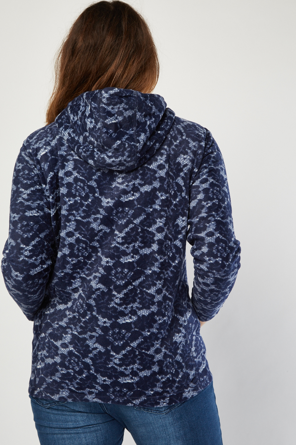 Lace Pattern Hooded Fleece Jacket - Just $7