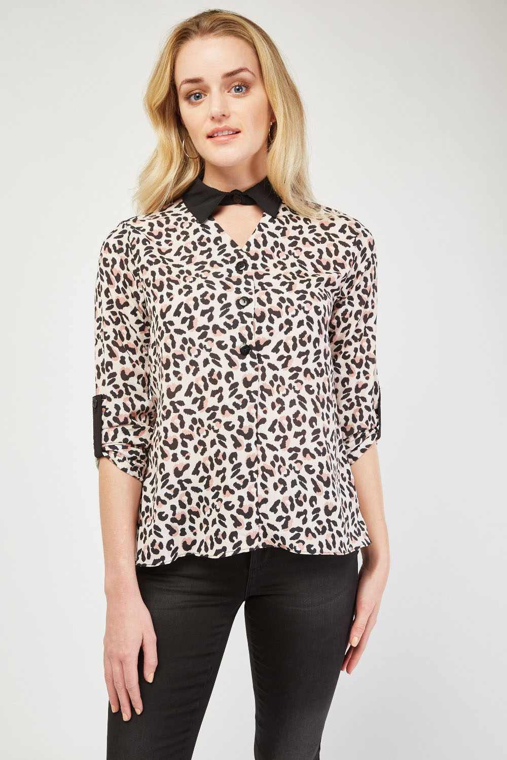Leopard Print Collared Blouse - Just $3