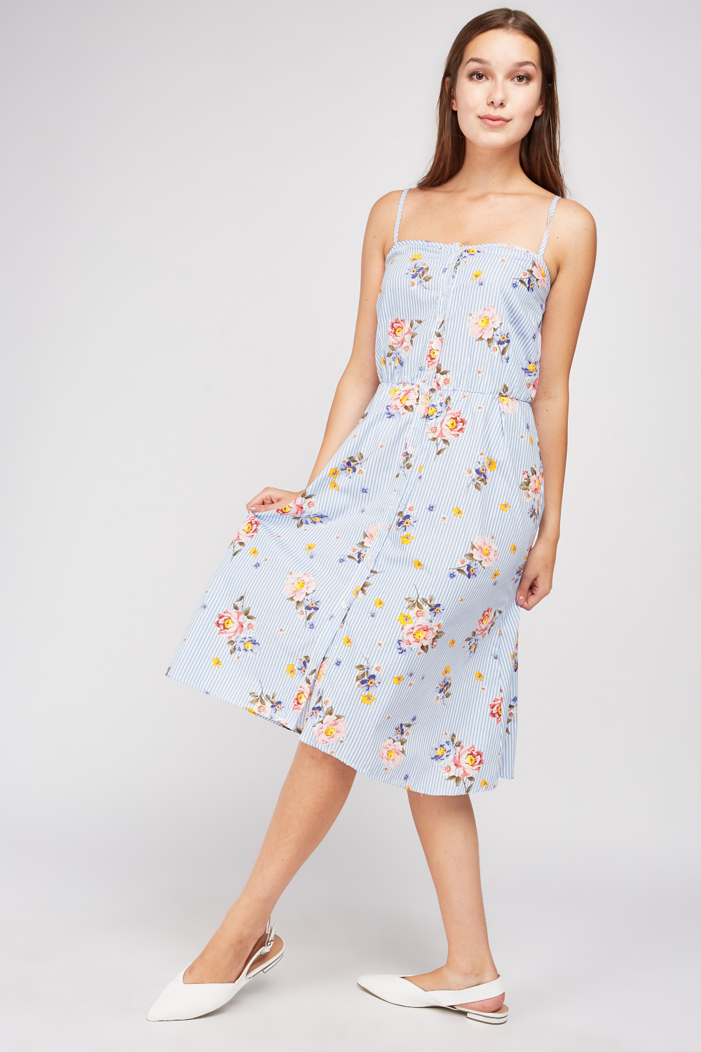 Flower Stripe Strappy Sun Dress - Just $6