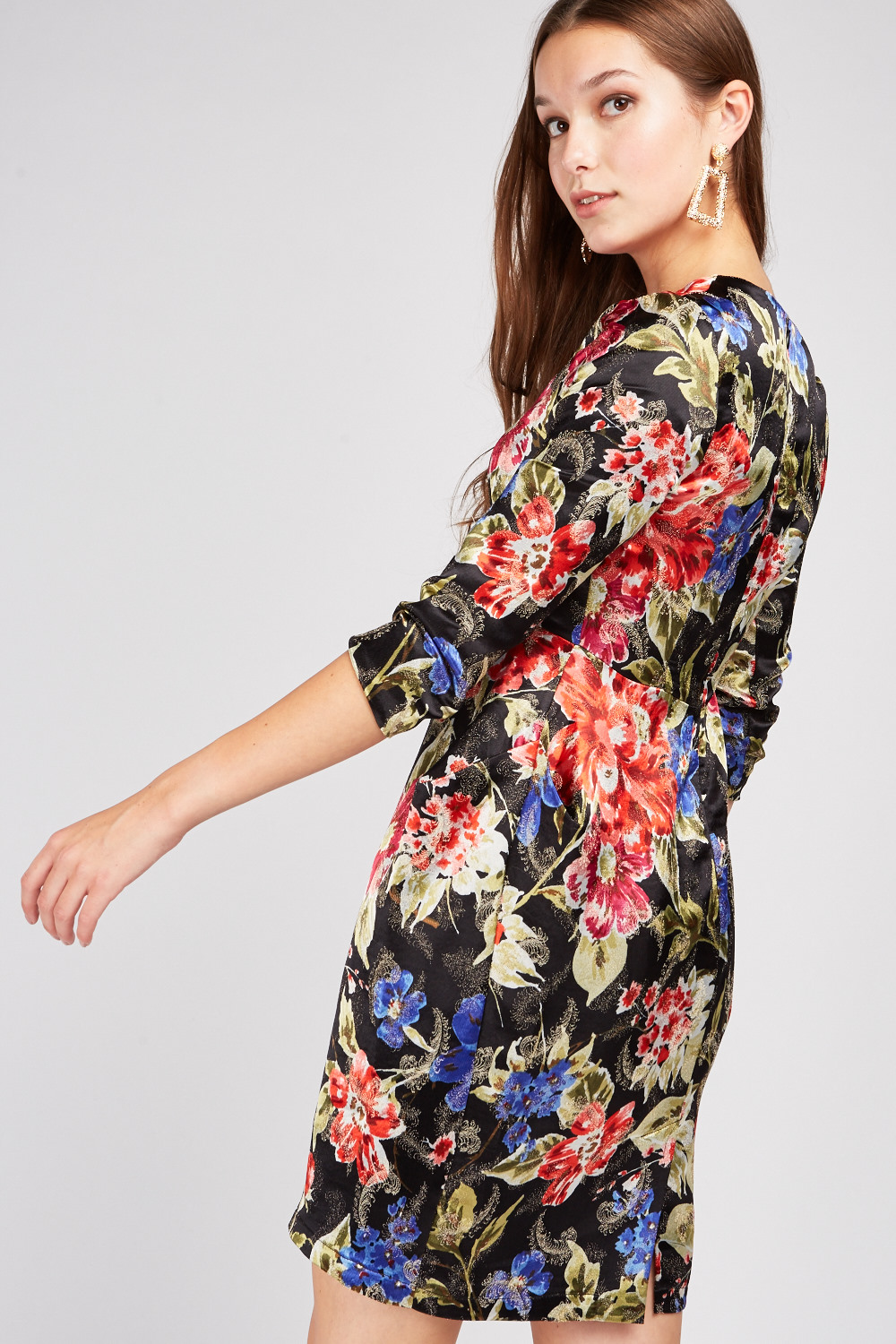 Textured Flower Print Sateen Dress - 3 Colours - Just $6