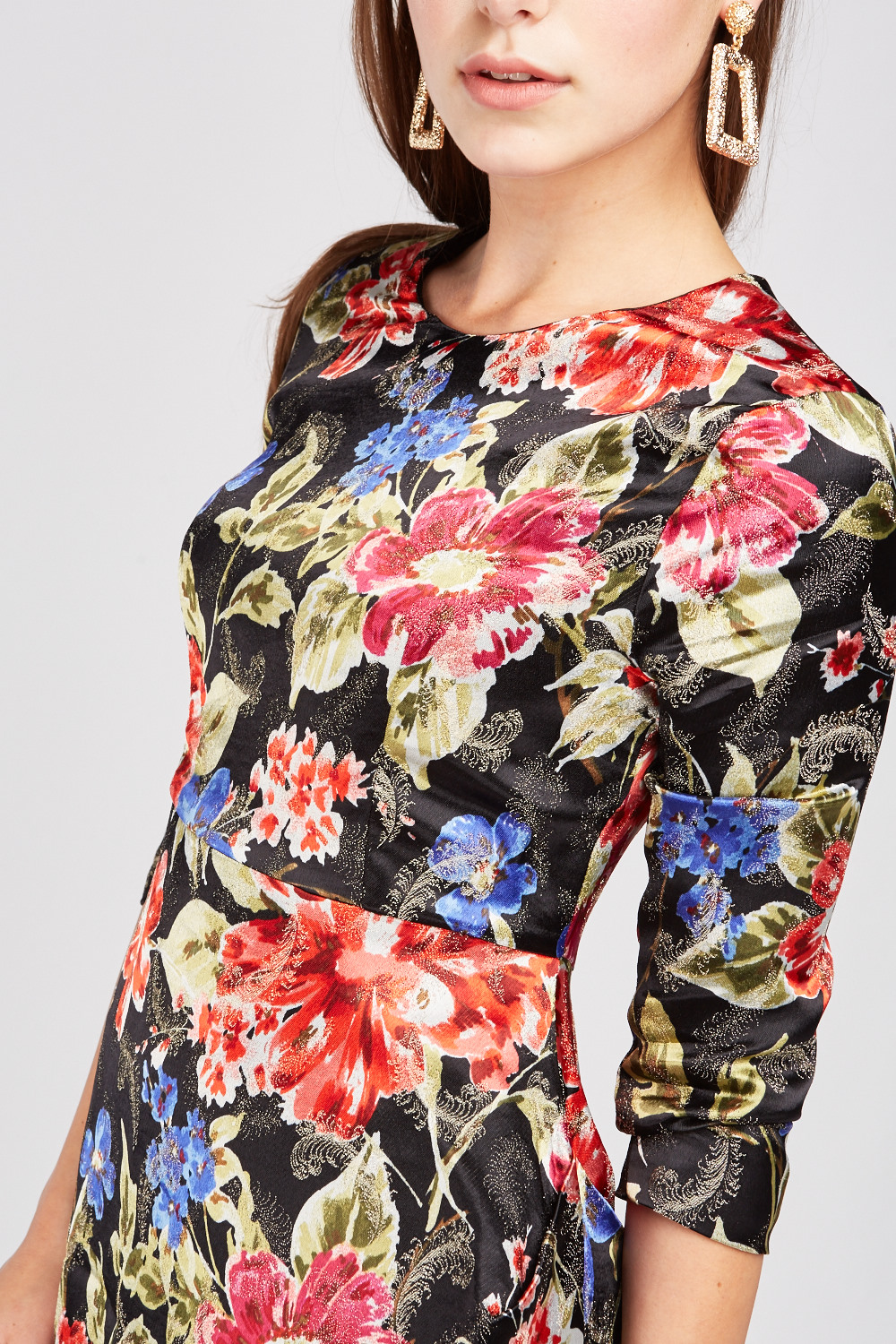 Textured Flower Print Sateen Dress - 3 Colours - Just $6