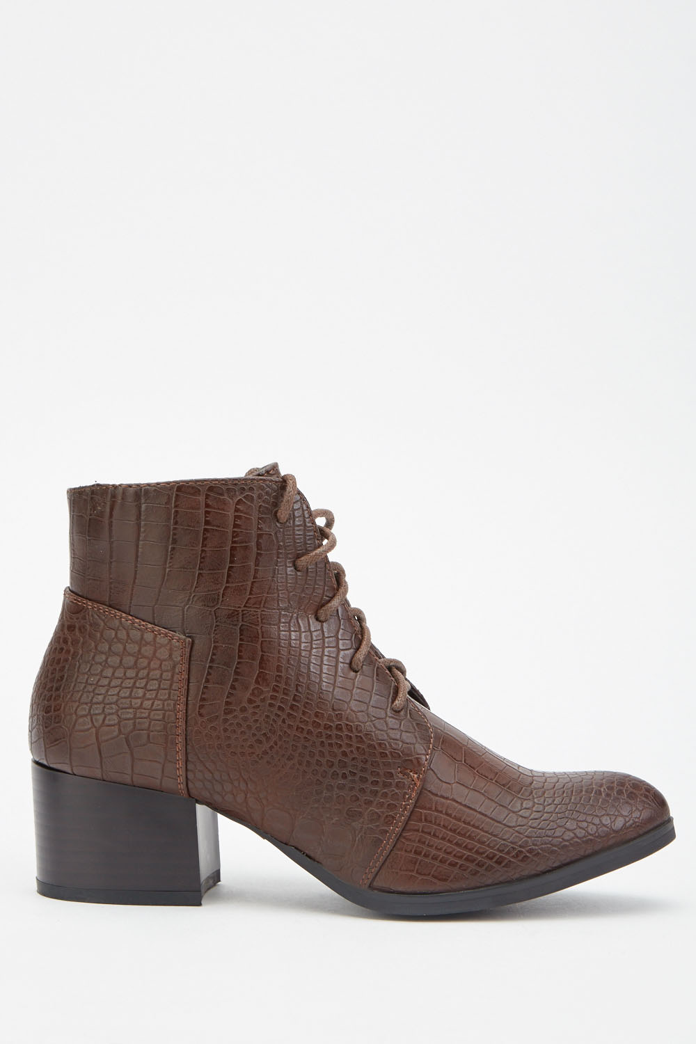Lace Up Mock Croc Ankle Boots - Just £5