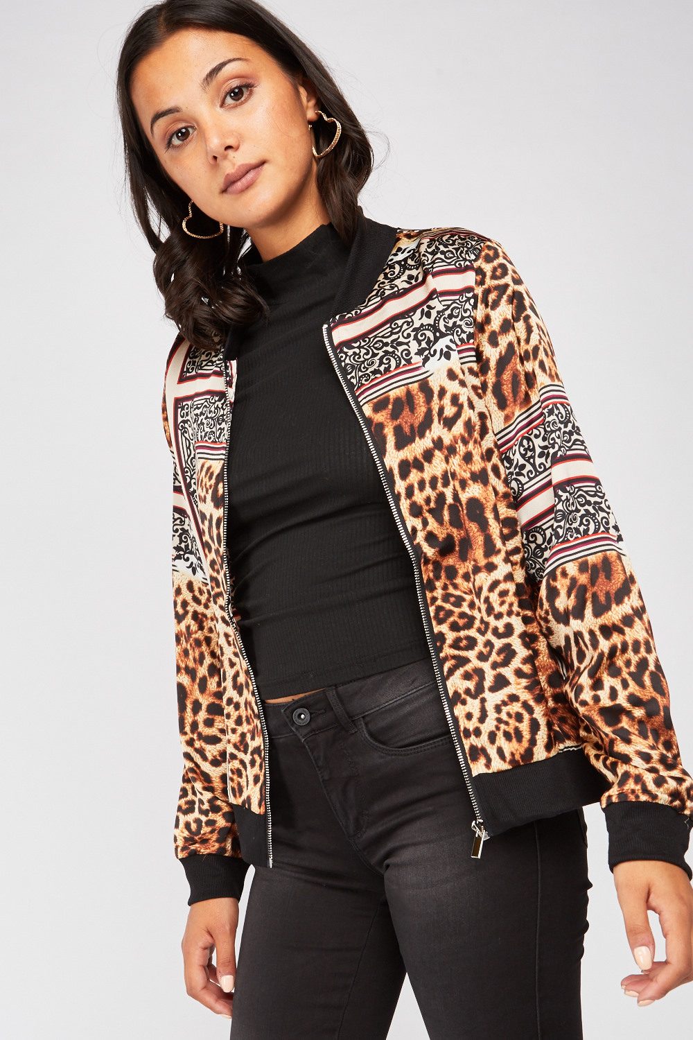 Mix Leopard Print Sateen Jacket - Just $7