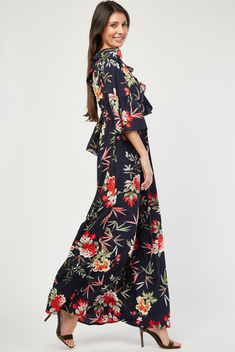 Ruffle Floral Print Maxi Dress - Just $7