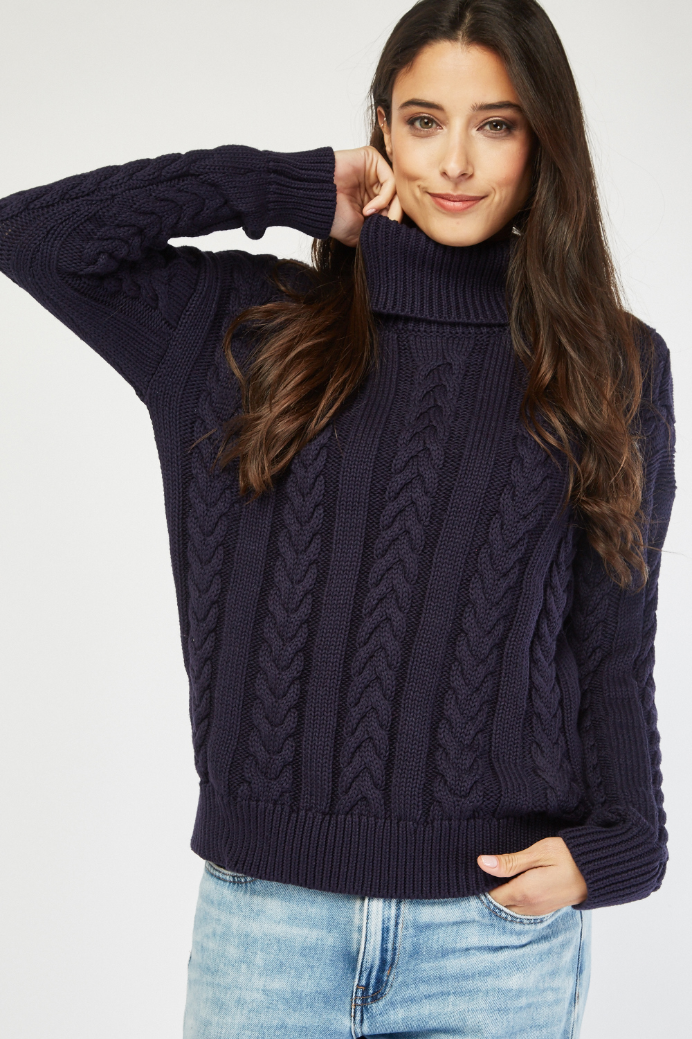 Chunky Cable Knit Roll Neck Jumper 