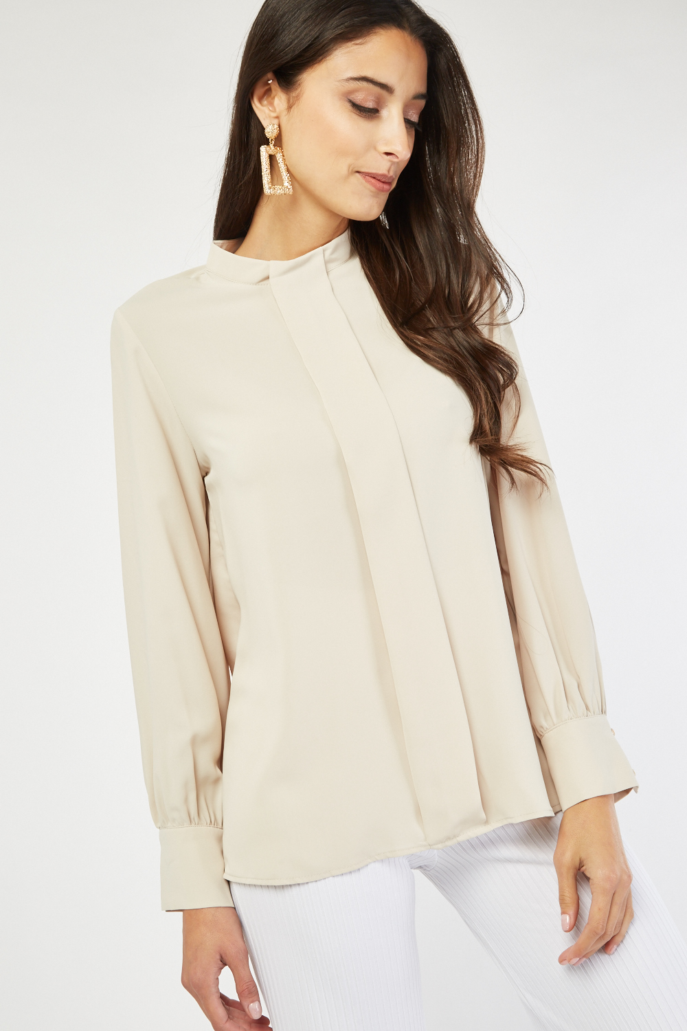 Pleated Front Silky Blouse - Just $7