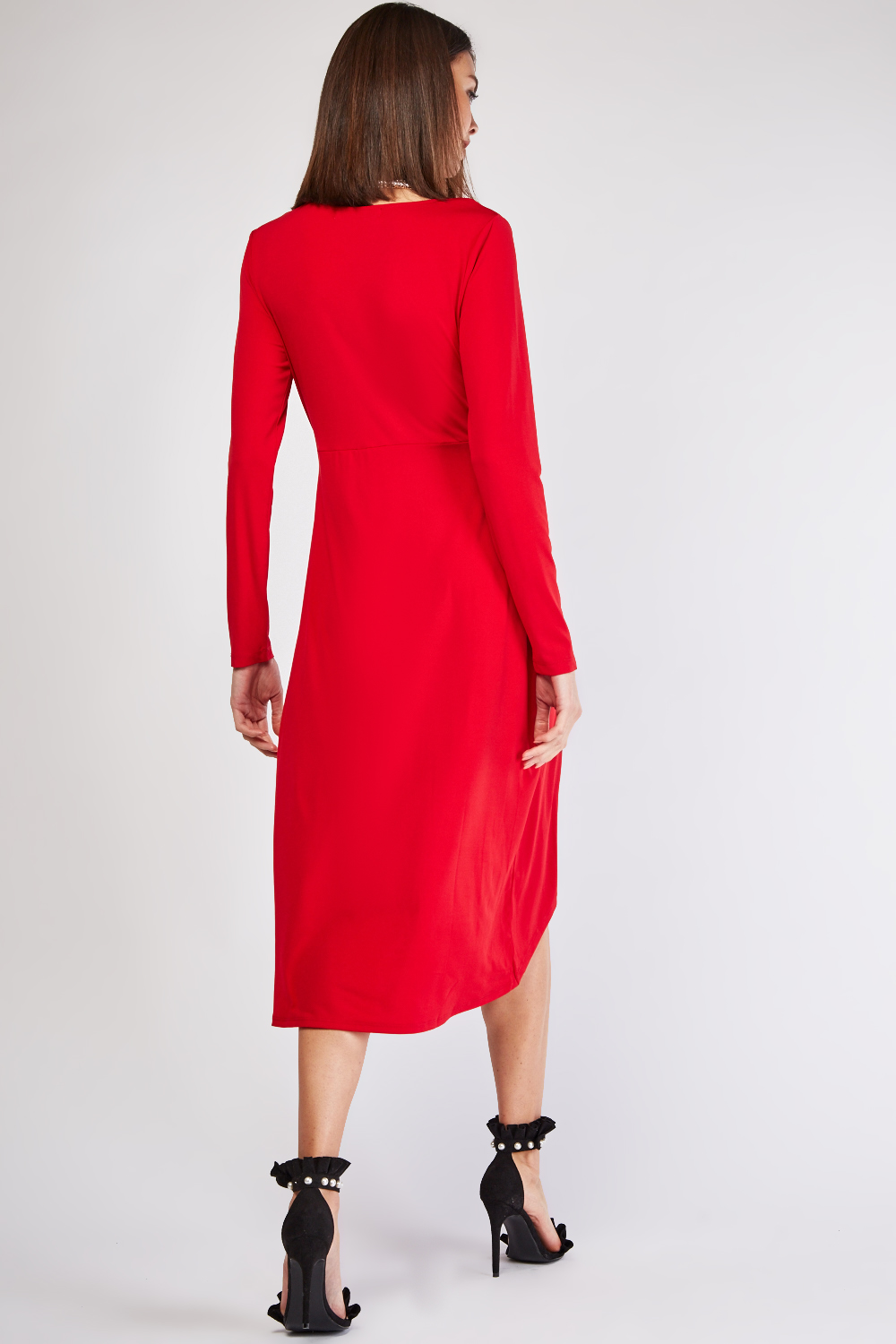 Dark Red Dip Hem Wrap Dress - Just $6