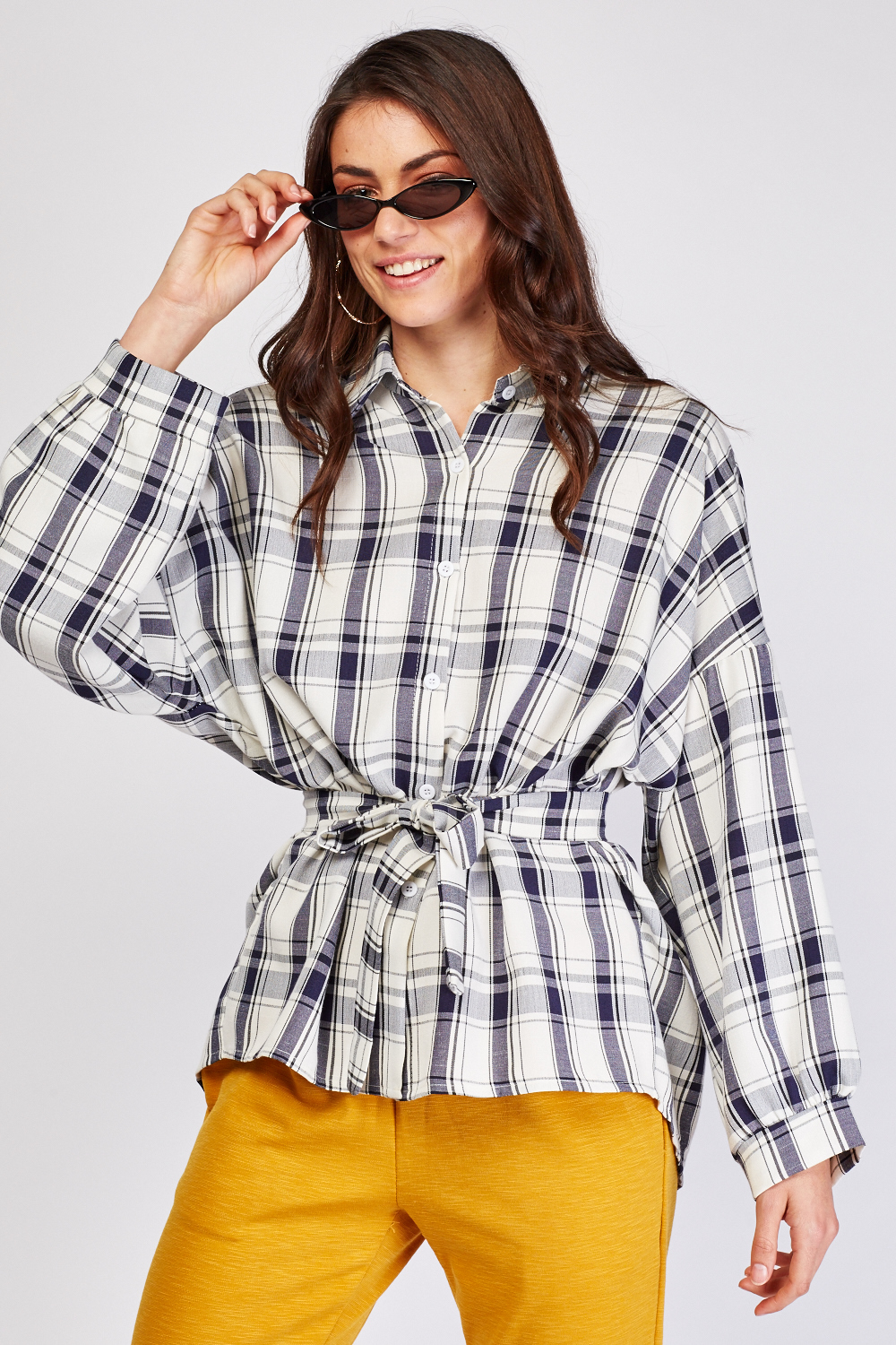 Tie Up Waist Checkered Shirt - Just $7