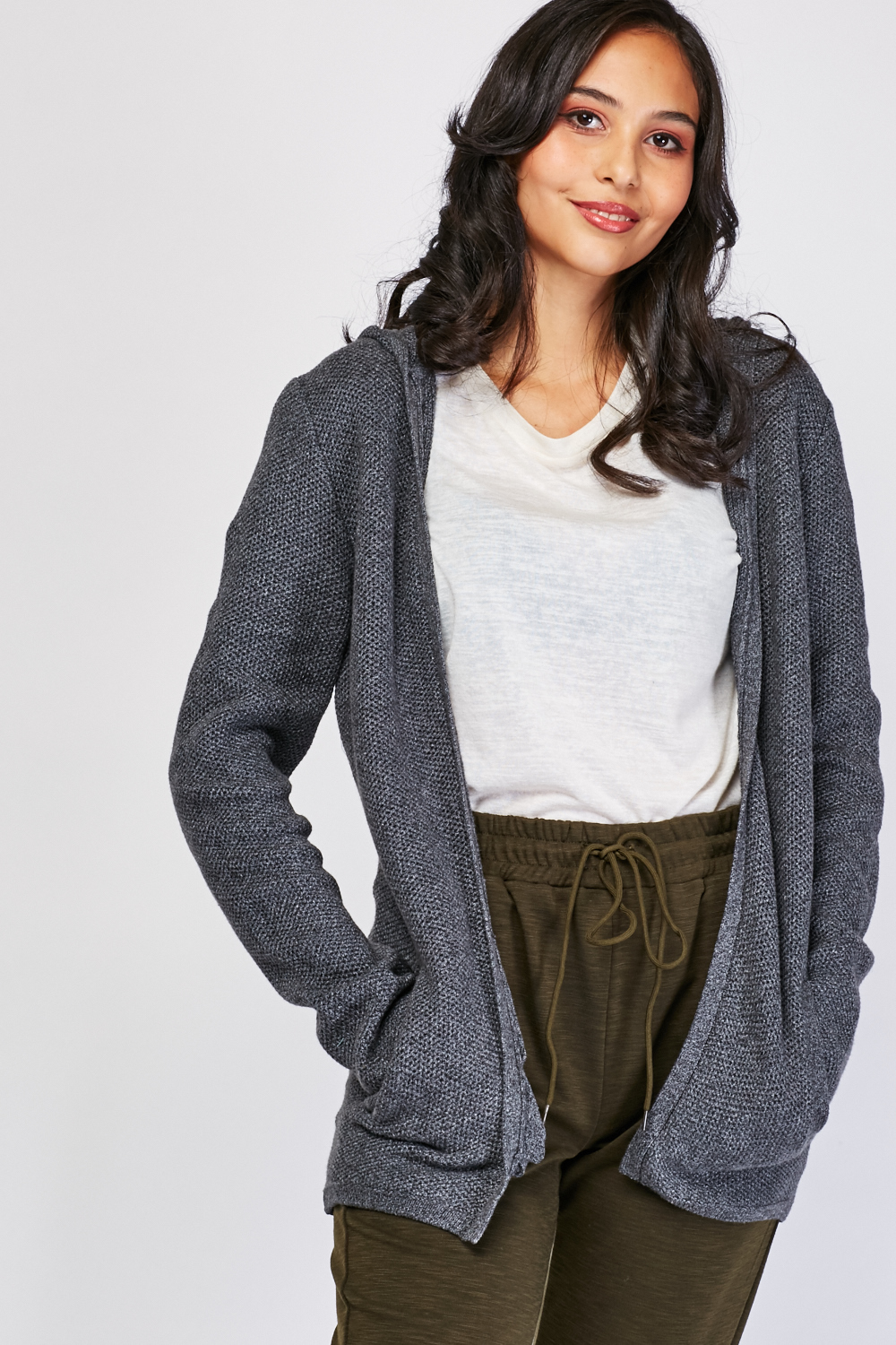Textured Hooded Knit Cardigan Just 7