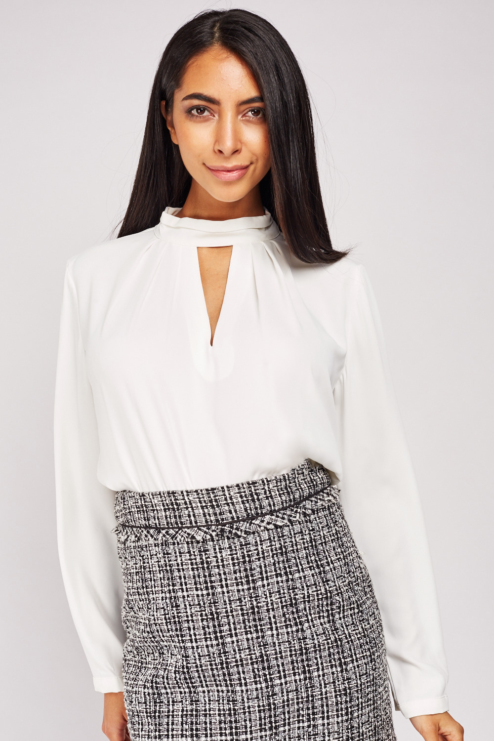 White Keyhole Front Blouse - Just $7