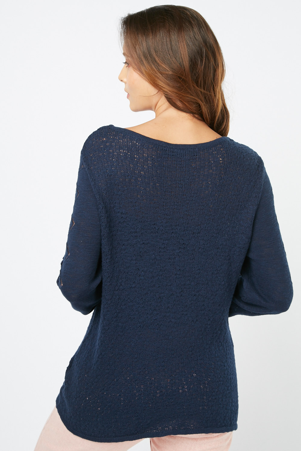 Navy Loose Knit Patterned Top Just 7