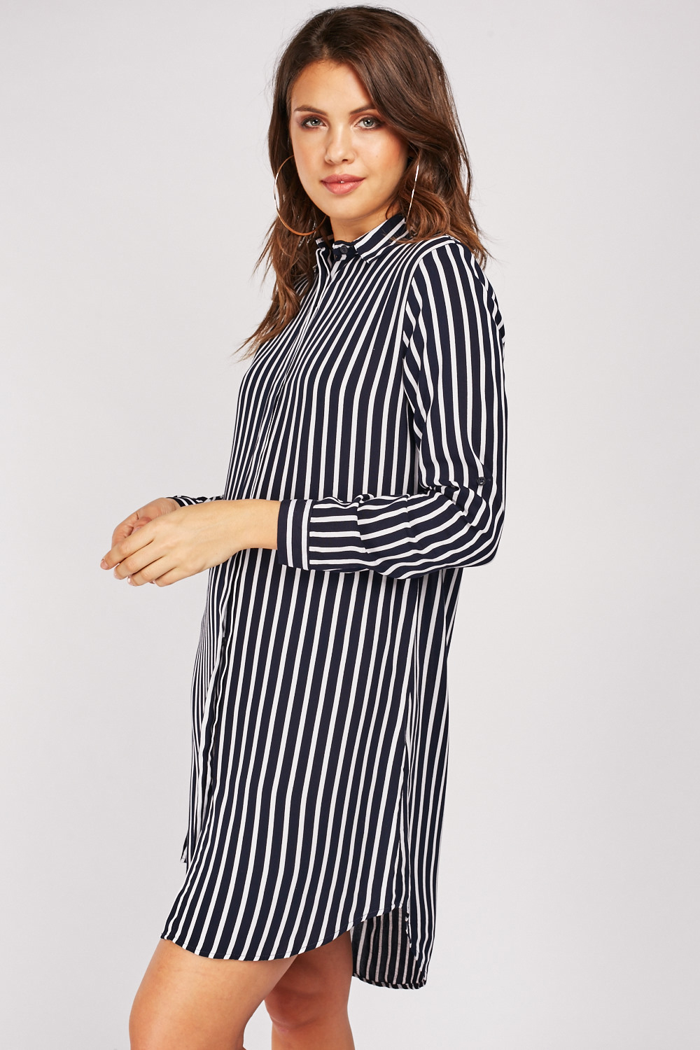 Striped Button Up Shirt Dress - Just $7