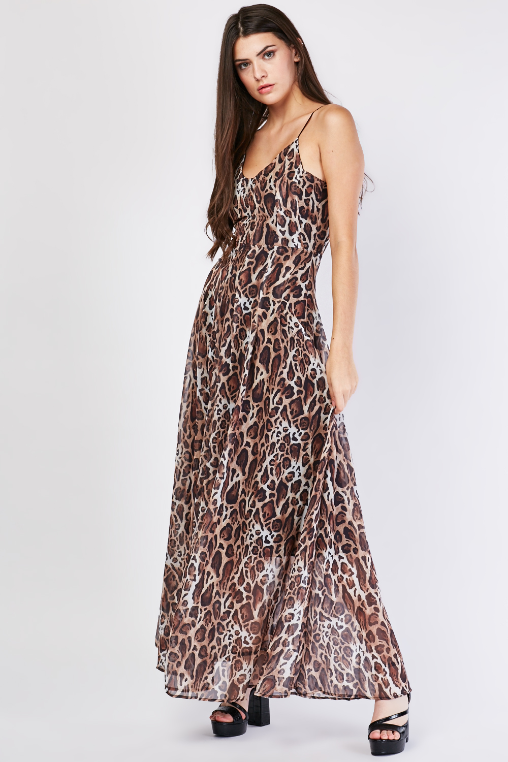 Leopard Print Sheer Maxi Dress - Just $6