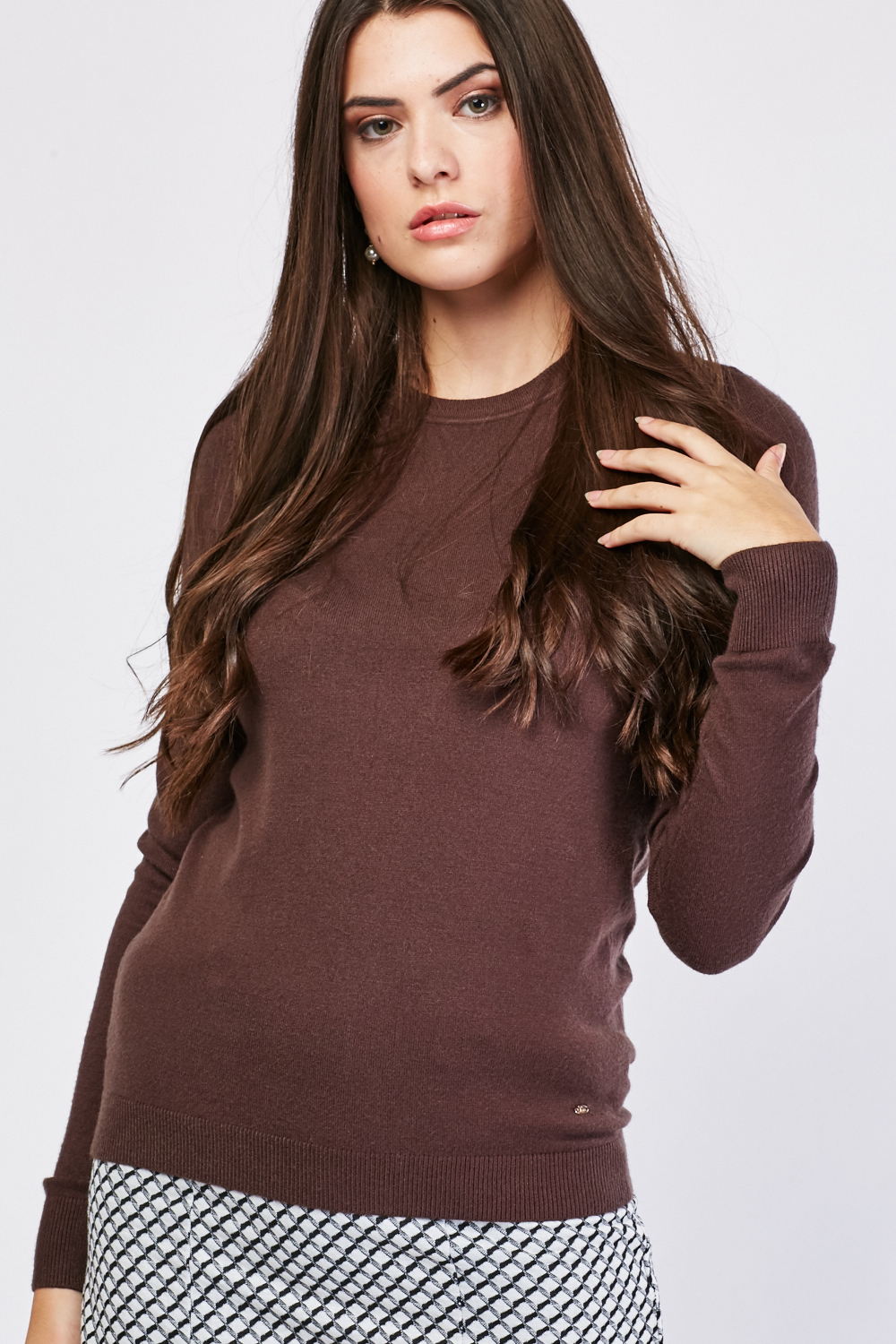 Plain Crew Neck Knit Top Just 7