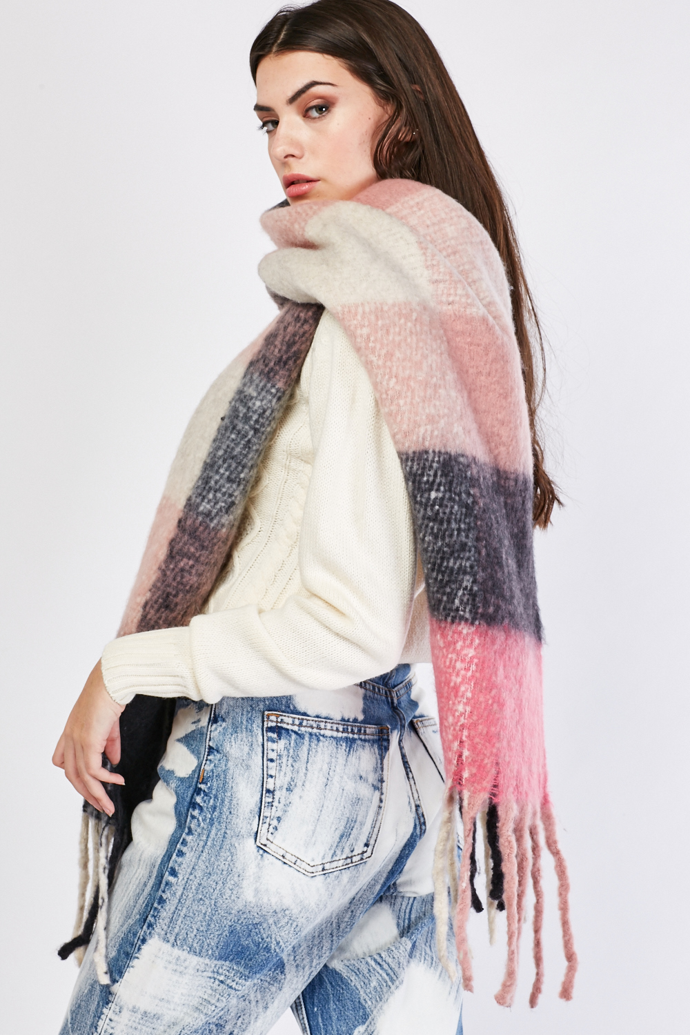 Oversized Long Fluffy Checkered Scarf - Just £5