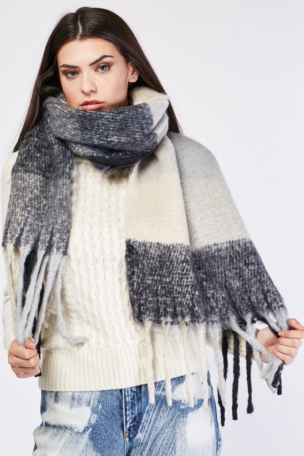 Oversized Long Fluffy Checkered Scarf - Just $6