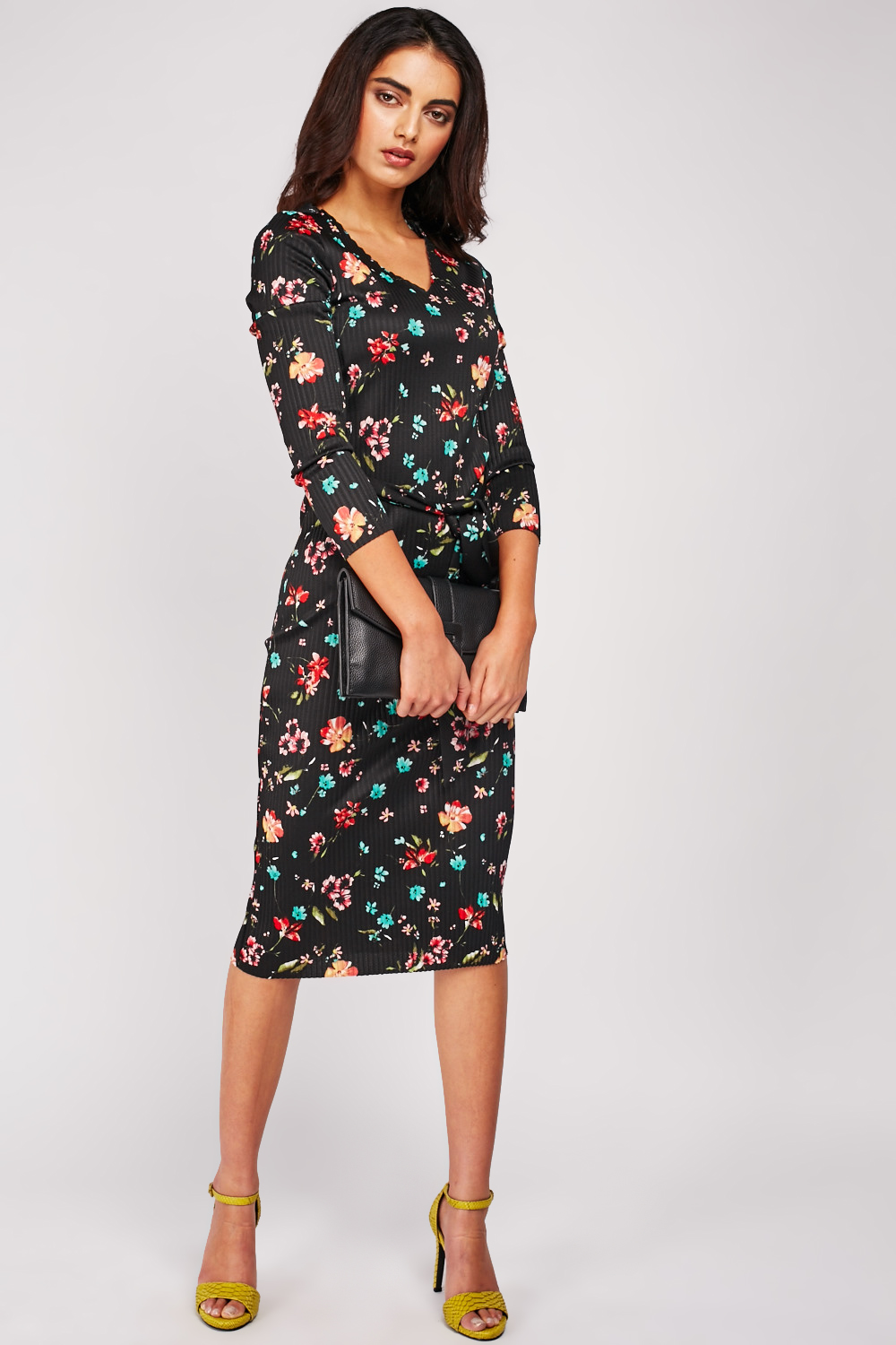 Ribbed Floral Bodycon Dress Just 7