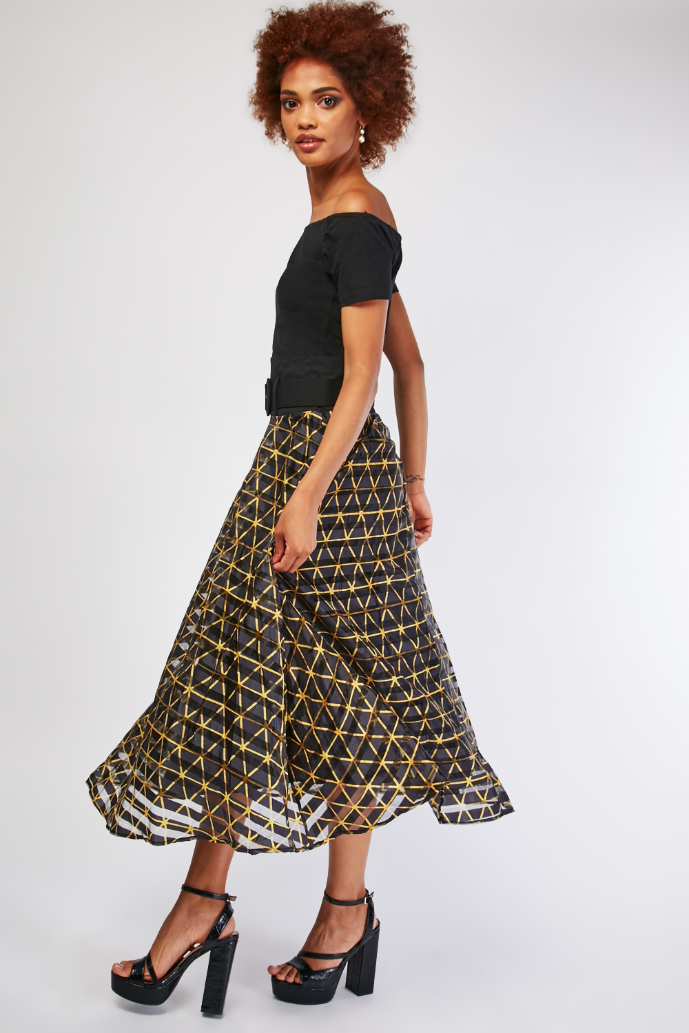 Belted Printed Mesh Maxi Skirt - Just $7