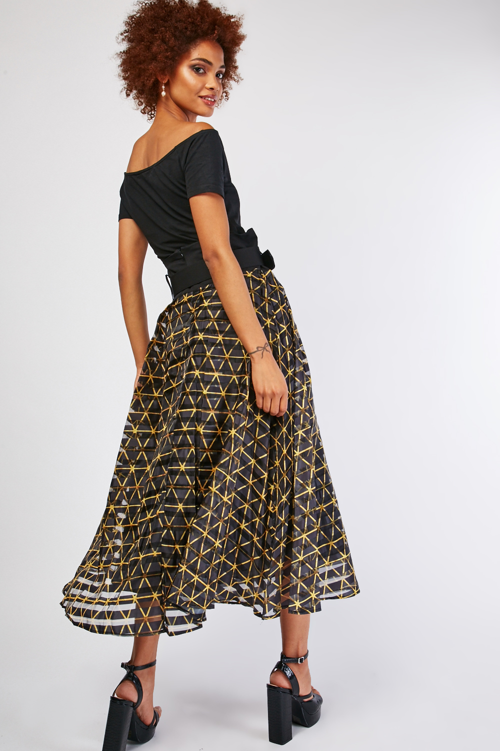 Belted Printed Mesh Maxi Skirt - Just $7