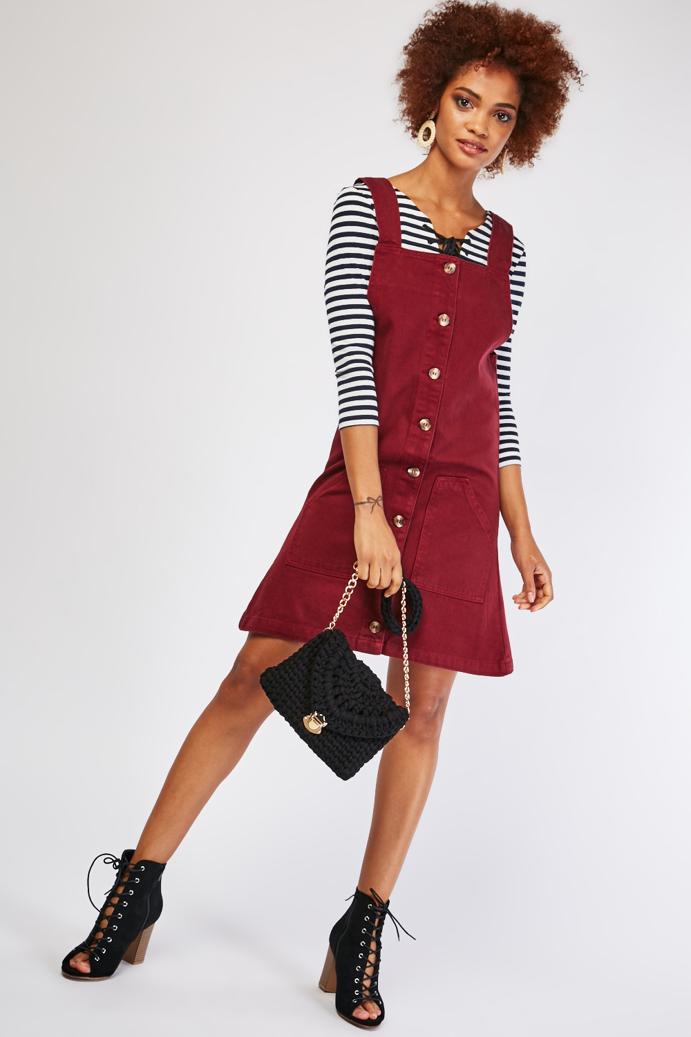 denim button up pinafore dress